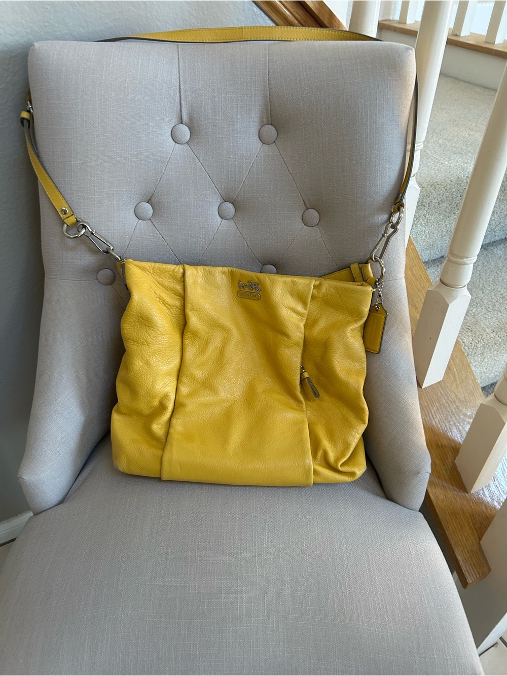 Coach Yellow Pebbled Leather Shoulder Bag with Adjustable Strap